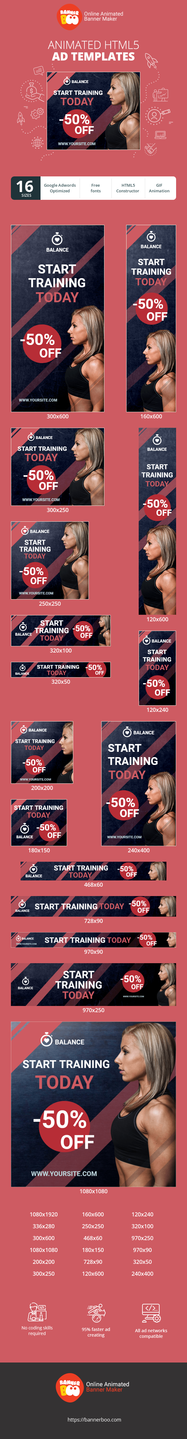 Szablon reklamy banerowej — Rozpocznij trening już dziś — 50% zniżki
