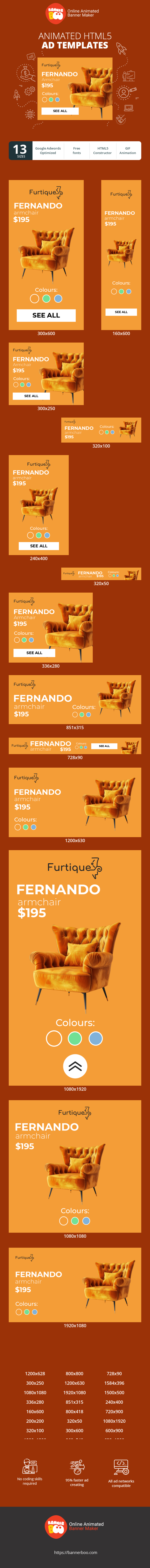 Banner ad template — Armchair $195 — Funiture