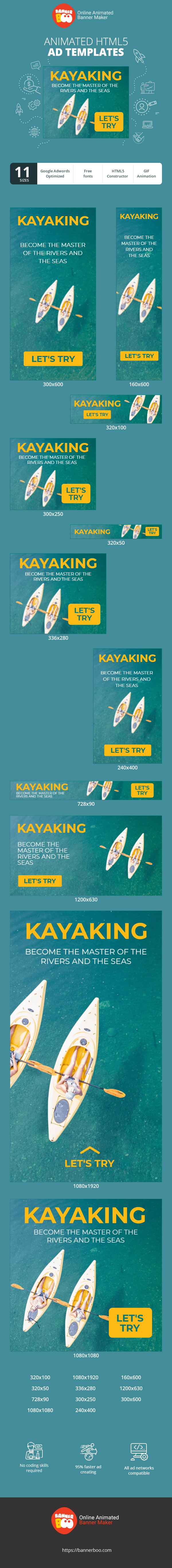 Banner ad template — Kayaking — Become The Master Of The Rivers And The Seas