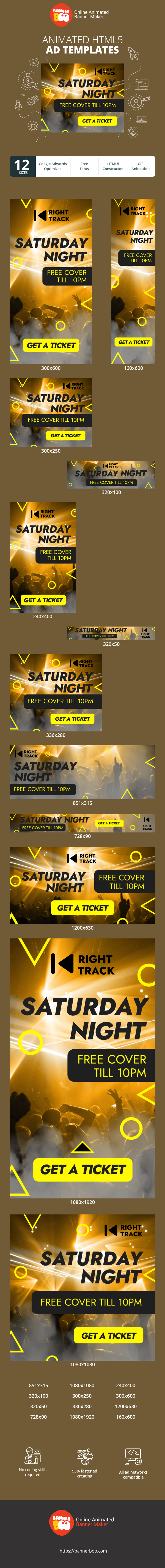 Banner ad template — Saturday Night — Free Entry Until 10PM