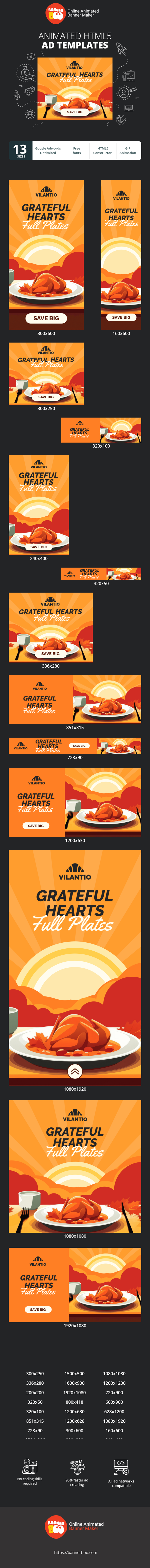 Banner ad template — Greatful Hearts Full Plates — Thanksgiving Day