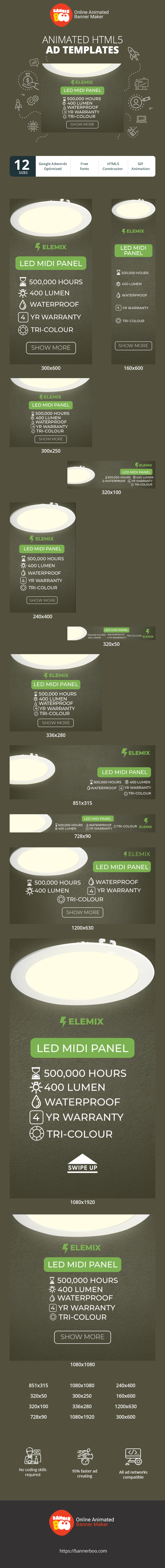 Szablon reklamy banerowej — Panel Led Midi — 500 000 godzin 400 lumenów wodoodporny trzykolorowy