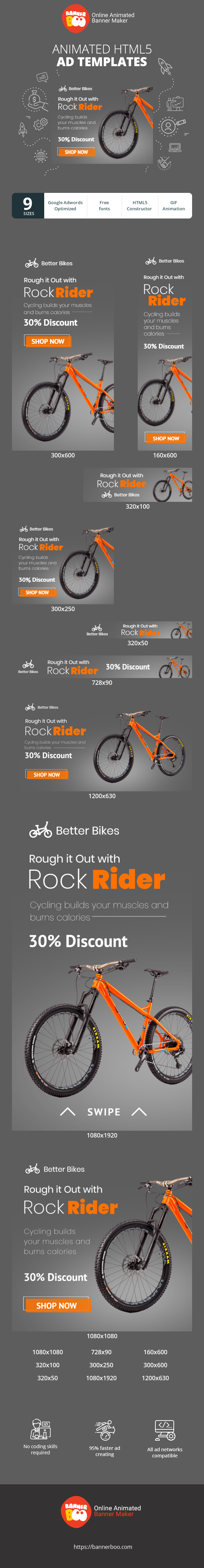 Szablon reklamy banerowej — Zmierz się z przygodą z Rock Rider — jazda na rowerze wzmacnia mięśnie i spala kalorie