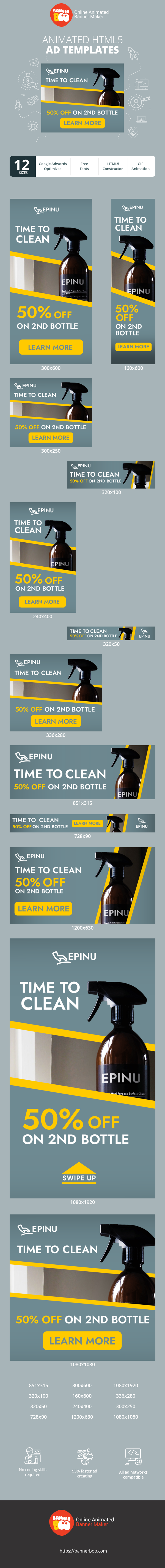 Szablon reklamy banerowej — Zeit zum Reinigen – 50 % Rabatt auf die 2. Flasche