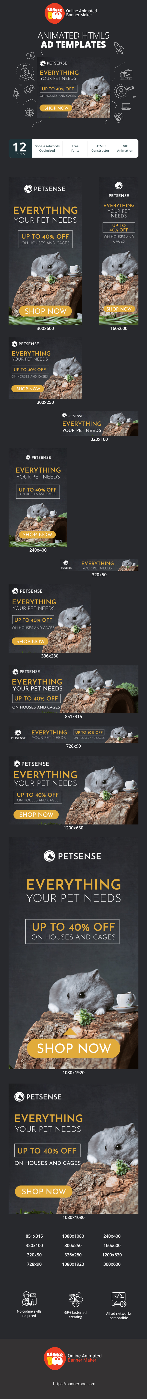 Banner ad template — Everything Your Pet Needs — Up To 40% Off On Houses And Cages