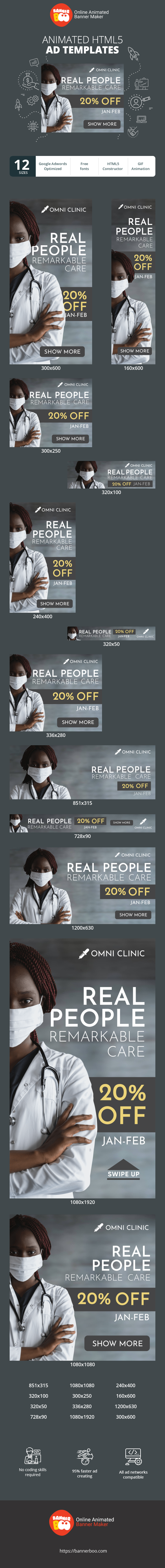 Szablon reklamy banerowej — Prawdziwi Ludzie, Niezwykła Opieka — 20% Zniżki styczeń - luty