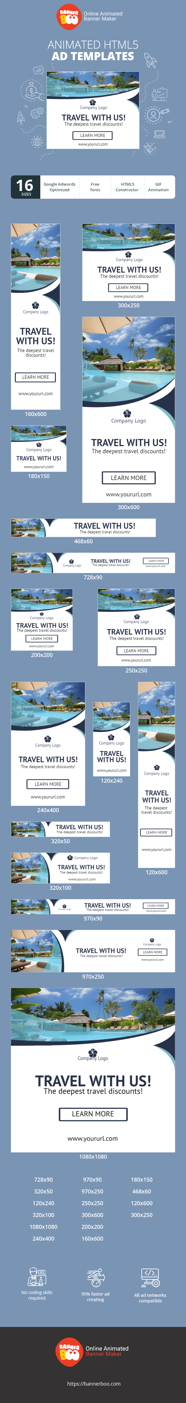 Banner ad template — Travel With Us — The Deepest Travel Discounts!