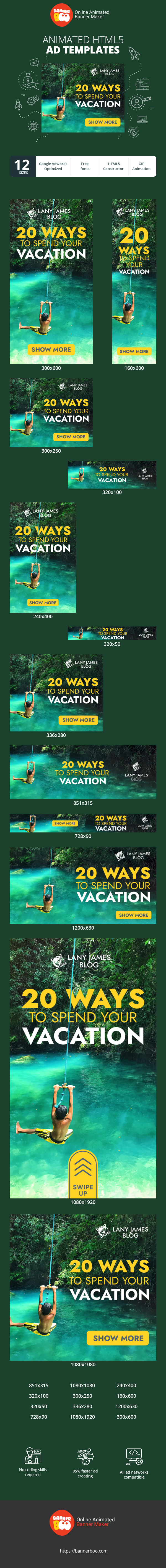 Szablon reklamy banerowej — 20 Möglichkeiten, Ihren Urlaub zu verbringen — Lifestyle-Blog