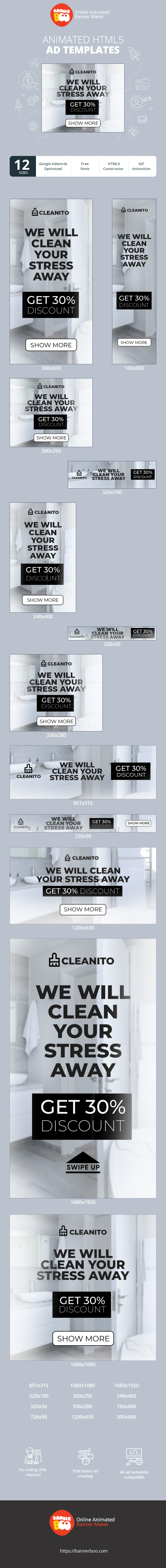 Banner ad template — We Will Clean Your Stress Away — Get 30% Discount