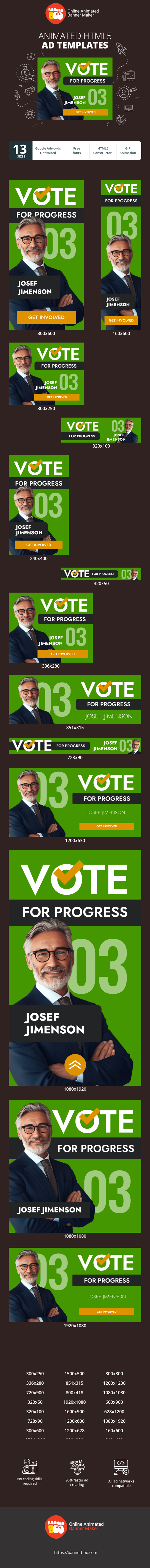 Szablon reklamy banerowej — Głosuj na postęp Głosuj na zmiany 03 Josef Jimenson — Wybory lokalne