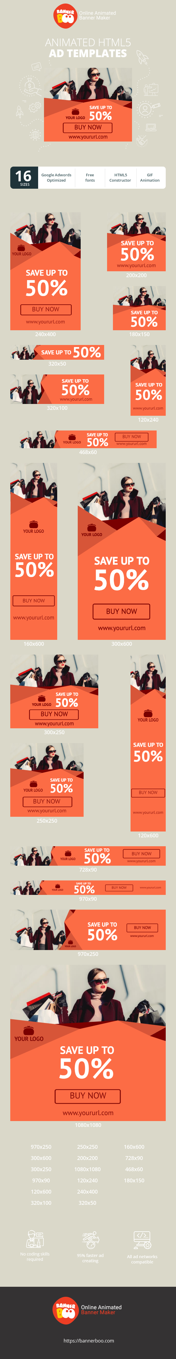 Szablon reklamy banerowej — Zaoszczędź do 50% — Kup teraz!