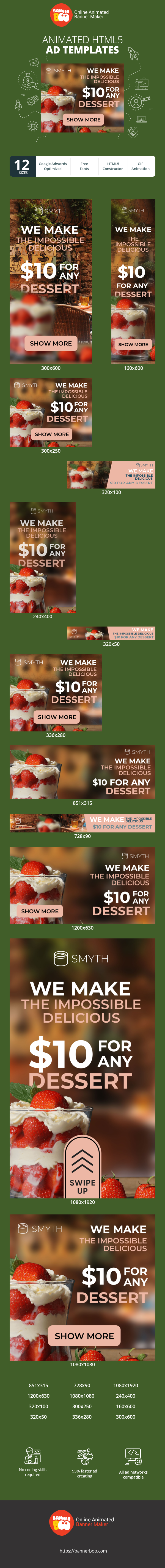 Szablon reklamy banerowej — Wir machen das Unmögliche lecker — 10 $ für jedes Dessert