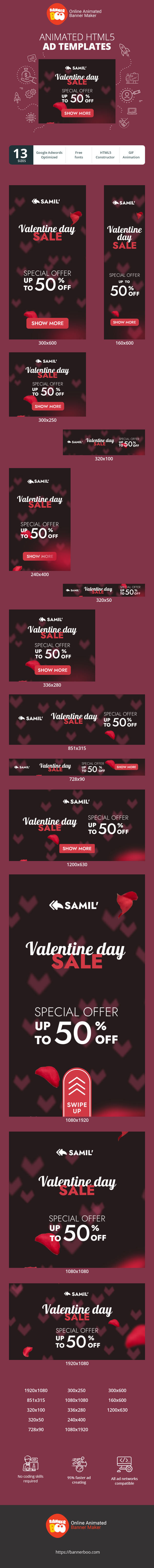 Szablon reklamy banerowej — Valentinstagsverkauf — Sonderangebot bis zu 50 % Rabatt