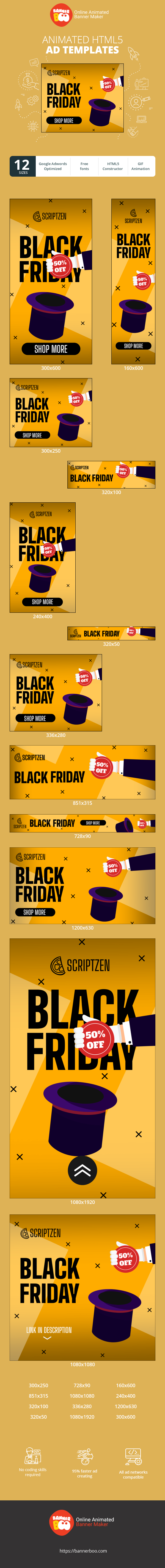 Banner ad template — Black Friday — 50% Magic Hat