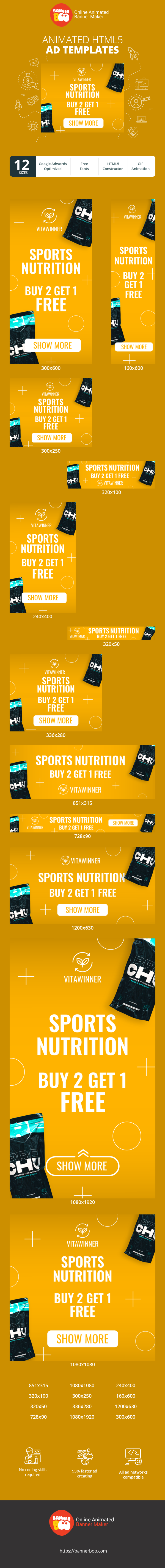 Szablon reklamy banerowej — Sporternährung — Kaufen Sie 2, erhalten Sie 1 gratis