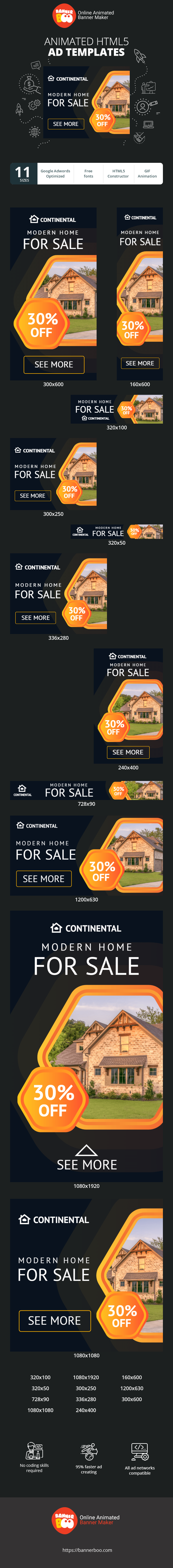 Banner ad template — Modern Home For Sale — 30% Off