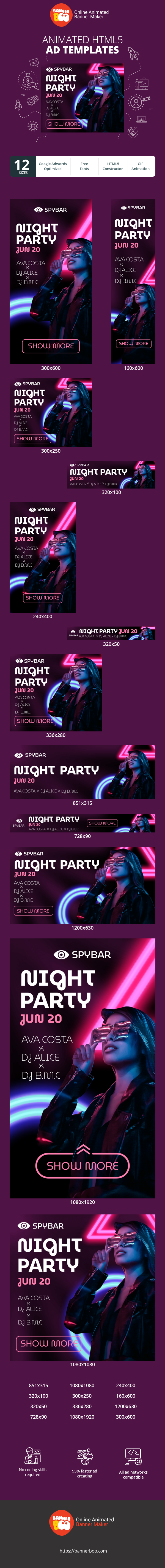 Banner ad template — Night Party — 20 June Ava Costa DJ Alice DJ BMC