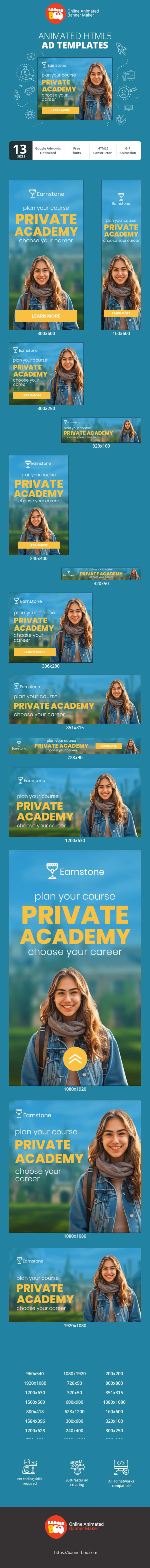 Szablon reklamy banerowej — Prywatna Akademia — Zaplanuj Swój Kurs, Wybierz Karierrę