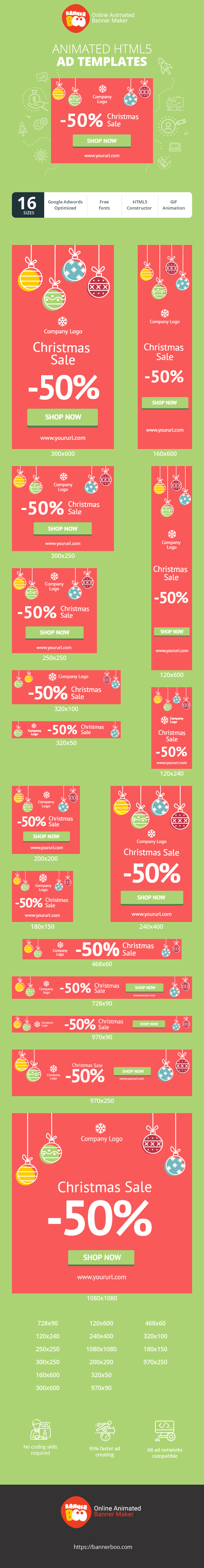Banner ad template — Christmas Sale -50% — Shop Now!
