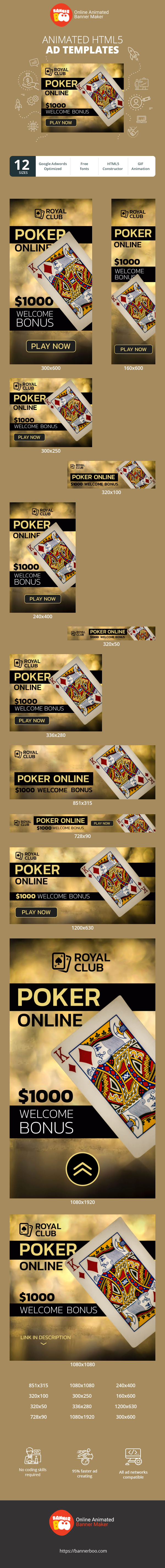 Banner ad template — Poker Online — $1000 Welcome Bonus