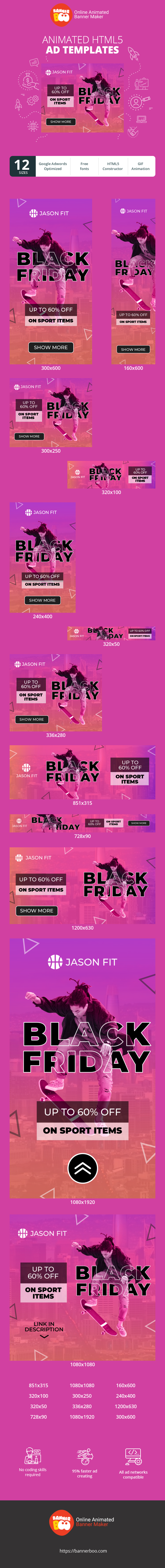 Banner ad template — Black Friday — Up To 60% Off On Sport Items