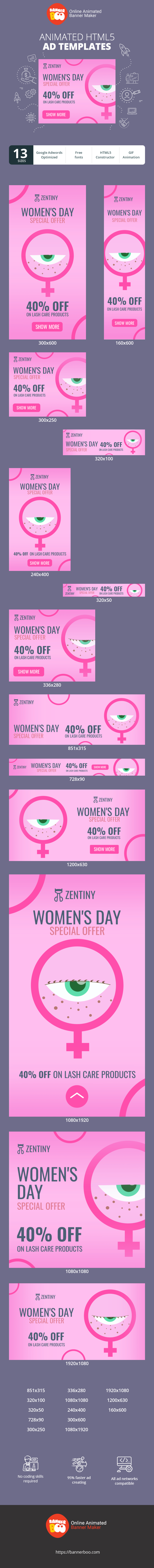 Szablon reklamy banerowej — Spezialangebot zum Frauentag — 40 % Rabatt auf Wimpernpflegeprodukte