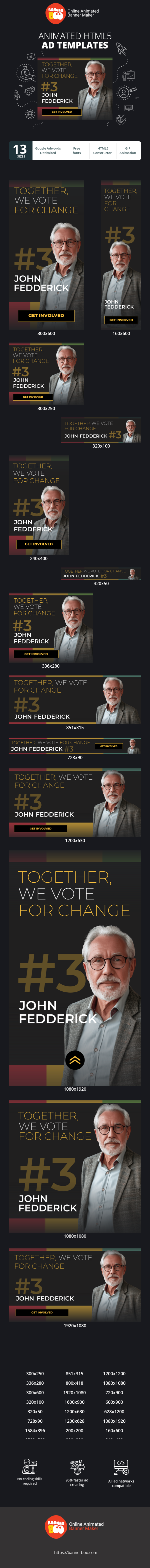 Banner ad template — Together, We Vote For Change #3 John Fedderick — General Election Day