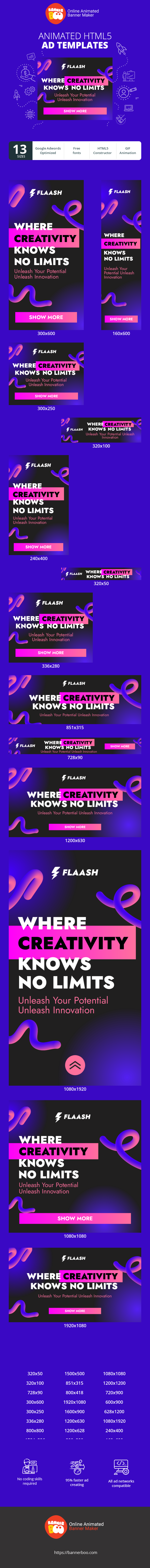 Banner ad template — Where Creativity Knows No Limits Unleash Your Potential Unleash Innovation — Startup