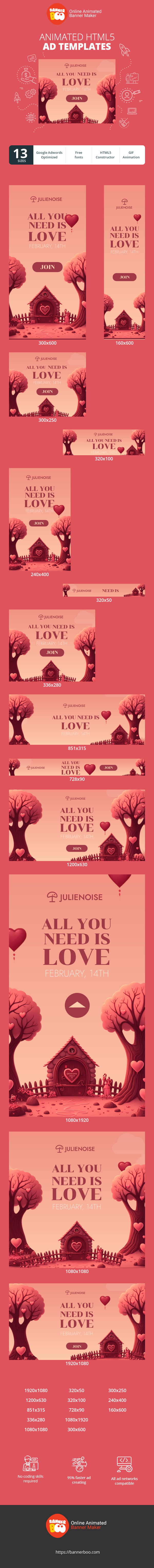 Banner ad template — All You Need Is Love — 14th February