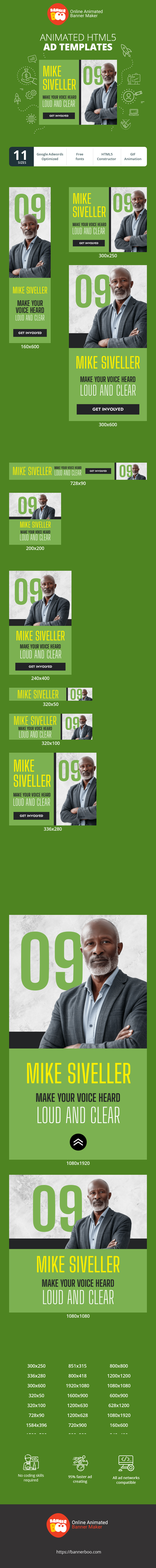 Szablon reklamy banerowej — Mike Siveller Lass Deine Stimme laut und deutlich hören — Wahltag