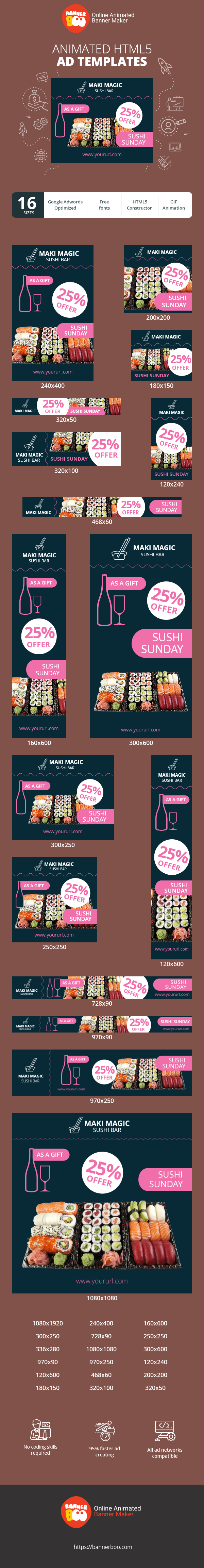 Banner ad template — Sushi Sunday — 25% Off Wine As A Gift