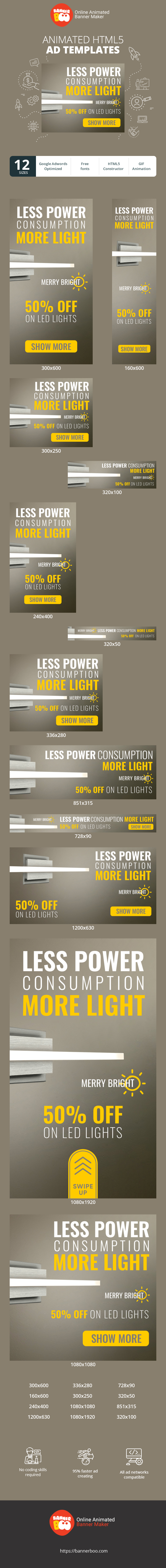 Banner ad template — Less Power Consumption More Light — 50% Off On Ledlights
