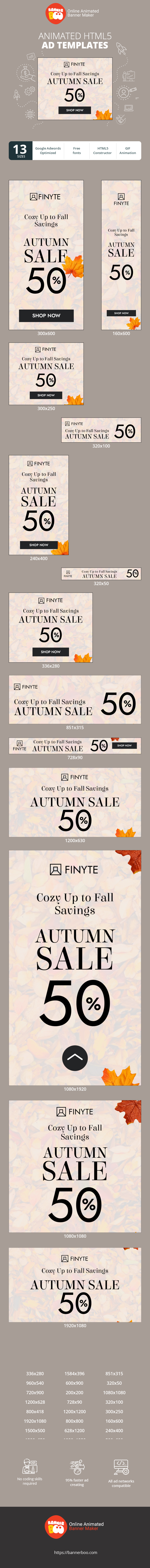 Banner ad template — Cozy Up To Fall Savings — Autumn Sale 50%