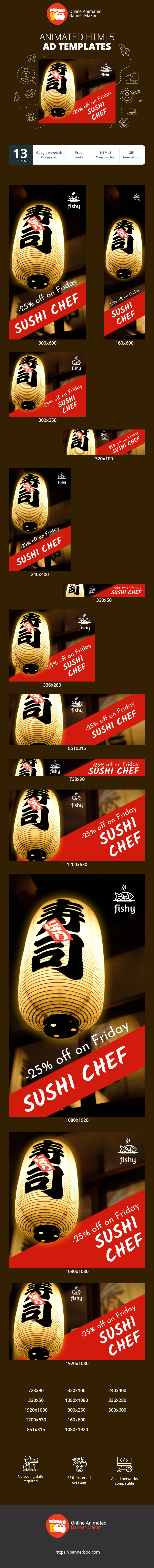 Szablon reklamy banerowej — Sushi-Koch — 25 % Rabatt am Freitag