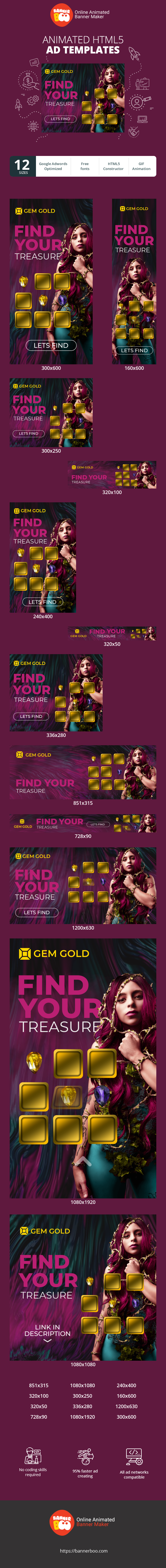 Banner ad template — Find Your Treasure — Gambling