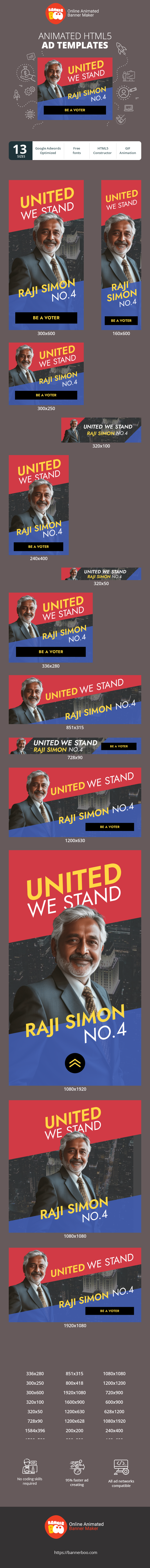 Szablon reklamy banerowej — United We Stand Raji Simon NR 4 — Dzień Głosowania