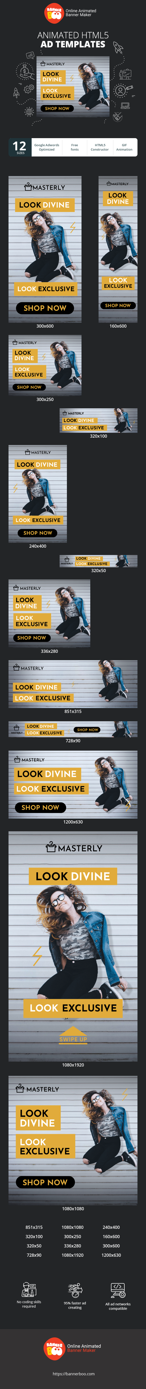 Banner ad template — Look Divine, Look Exclusive — Clothes Store