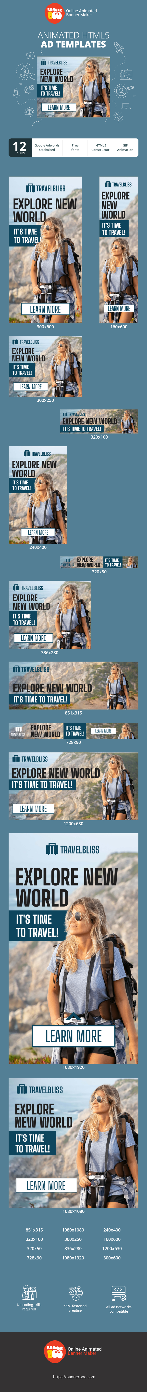 Banner ad template — Explore New World — It's Time to Travel!
