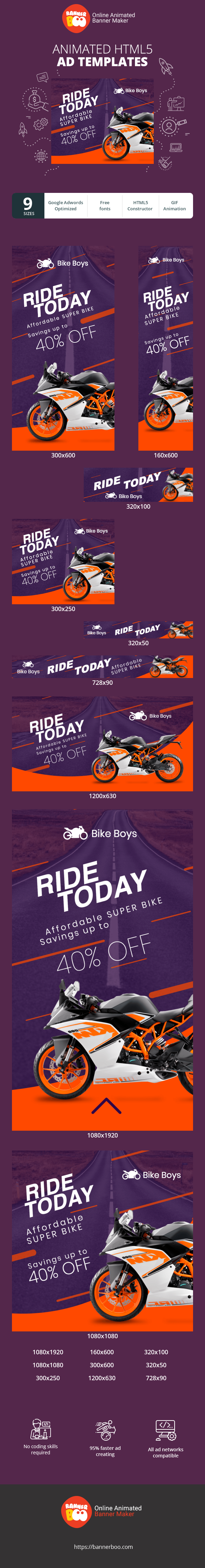 Banner ad template — Ride Today — Affordable Super Bike Savings Up To 40% Off