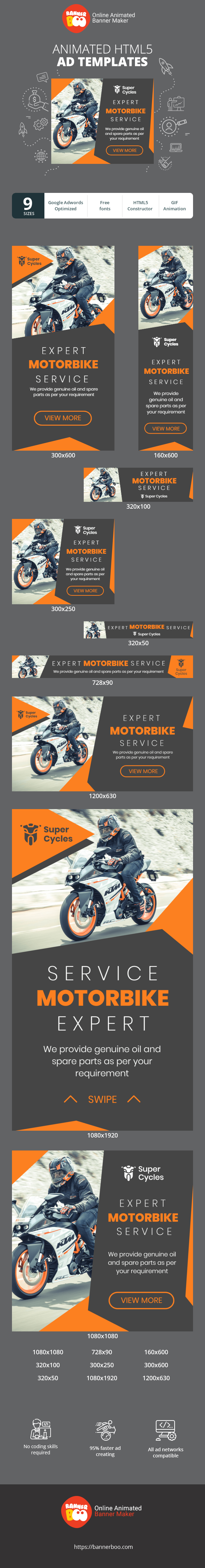 Szablon reklamy banerowej — Ekspercka Obsługa Motocyklowa — Dostarczamy Oryginalne Oleje i Części Zapasowe Zgodnie z Twoimi Wymaganiami