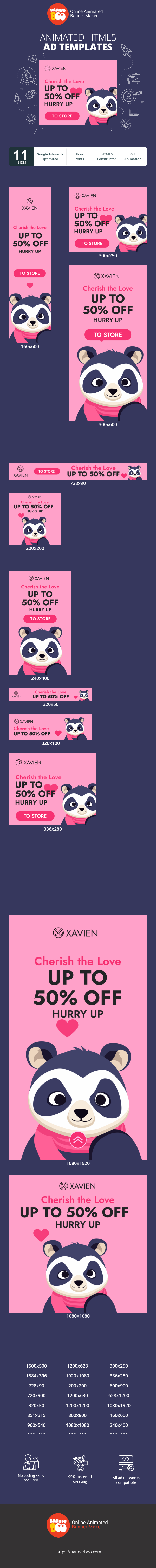 Szablon reklamy banerowej — Ciesz się miłością z rabatem do 50% – Pośpiesz się — Walentynki