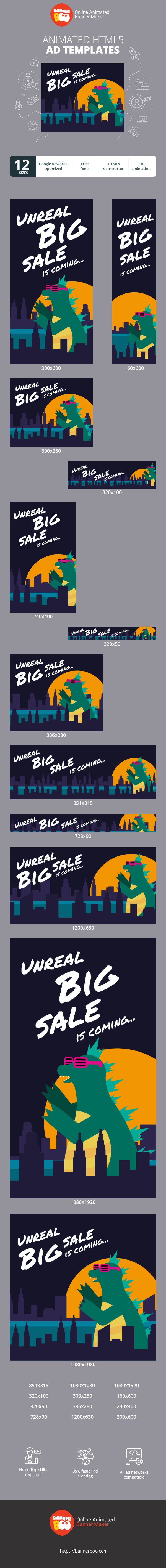 Banner ad template — Unreal Big Sale Is Coming — Cyber Monday Up To 80% Off