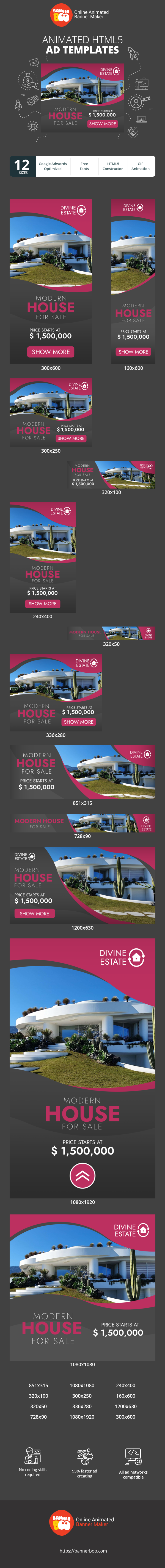 Banner ad template — Modern House For Sale —Price Starts At $ 1,500,000