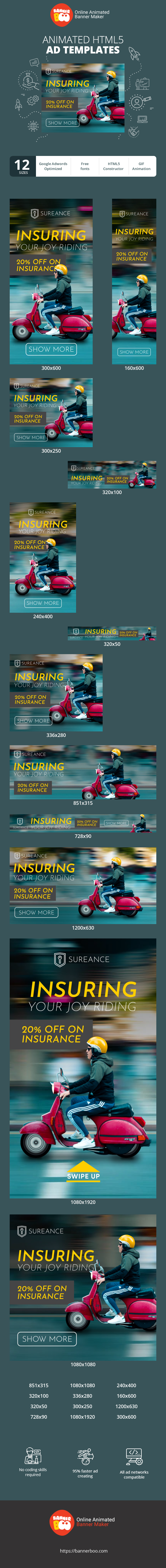 Banner ad template — Insuring Your Joy Riding — 20% Off On Insurance
