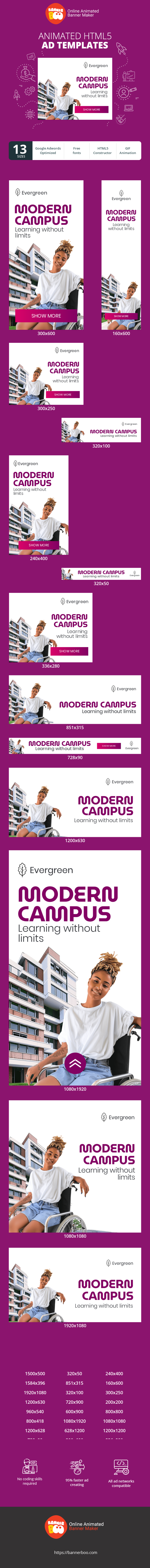 Szablon reklamy banerowej — Moderner Campus, Lernen ohne Grenzen — Sonderprogramm, in dem jeder Schüler Erfolg hat
