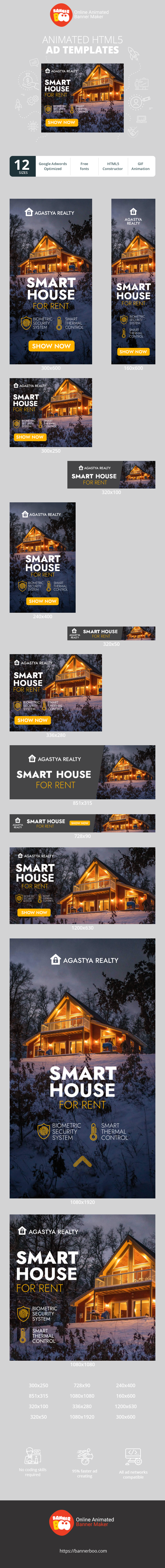 Banner ad template — Smart House For Rent — Biometric Security System Smart Thermal Control