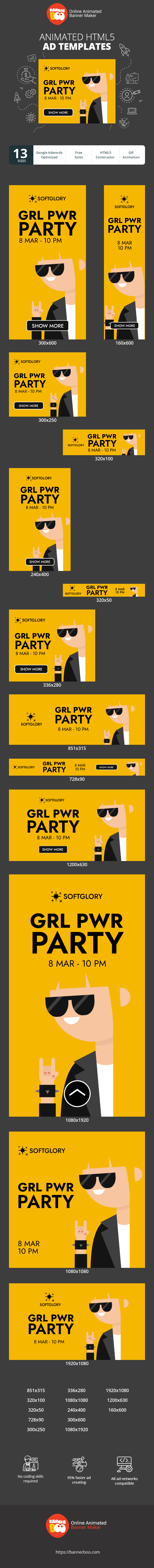 Szablon reklamy banerowej — GRL PWR Party — 8. März - 22 Uhr