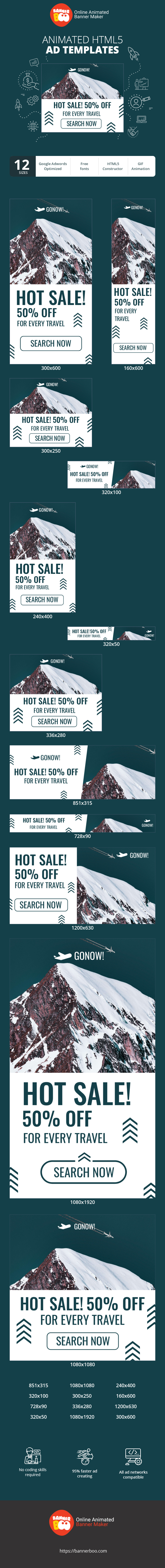 Szablon reklamy banerowej — Heiße Aktion! — 50 % Rabatt auf jede Reise