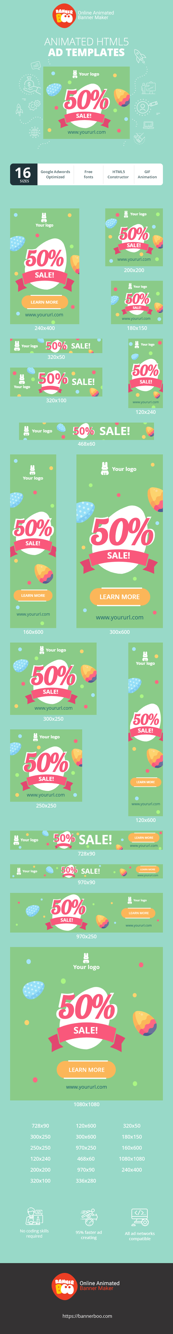 Шаблон рекламного банера — Великдень — знижка 50%!