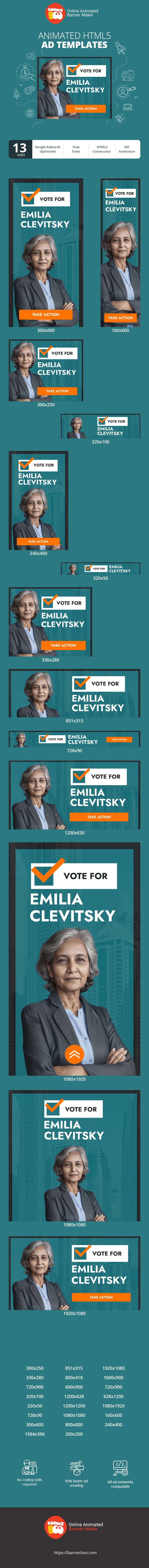 Szablon reklamy banerowej — Zrób Wrażenie, Zrób Różnicę Głosuj na Emilię Clevitsky — Dzień Wyborów